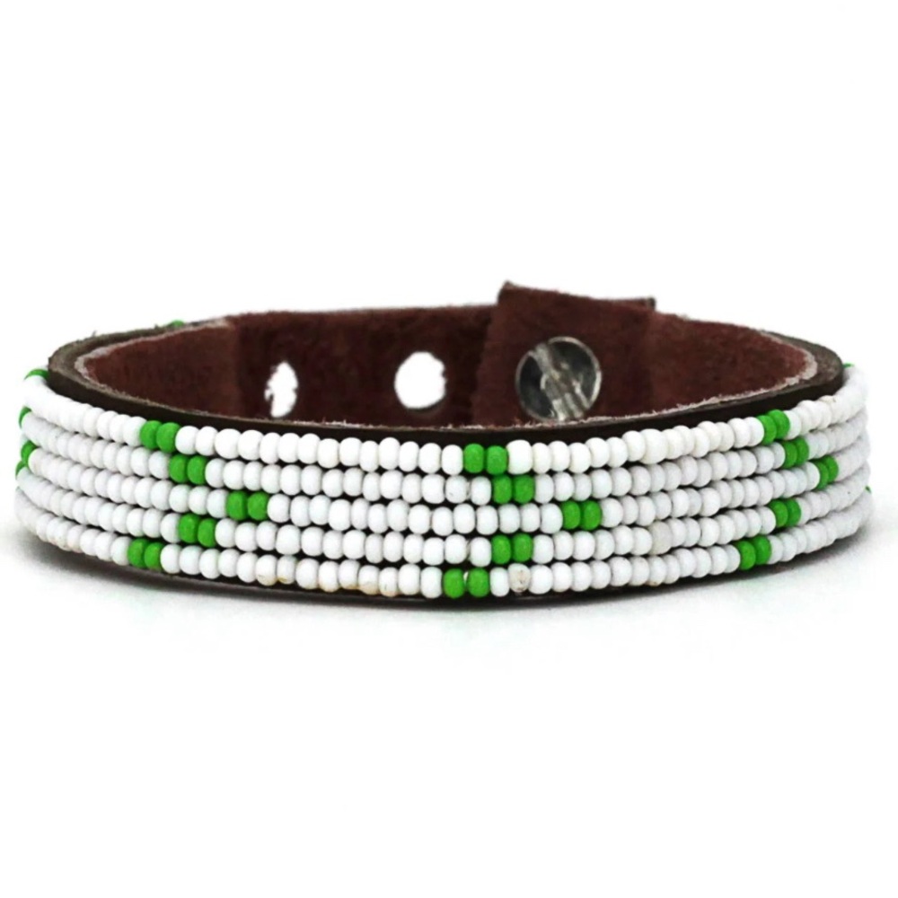 Small Green and White Chevron Bracelet
